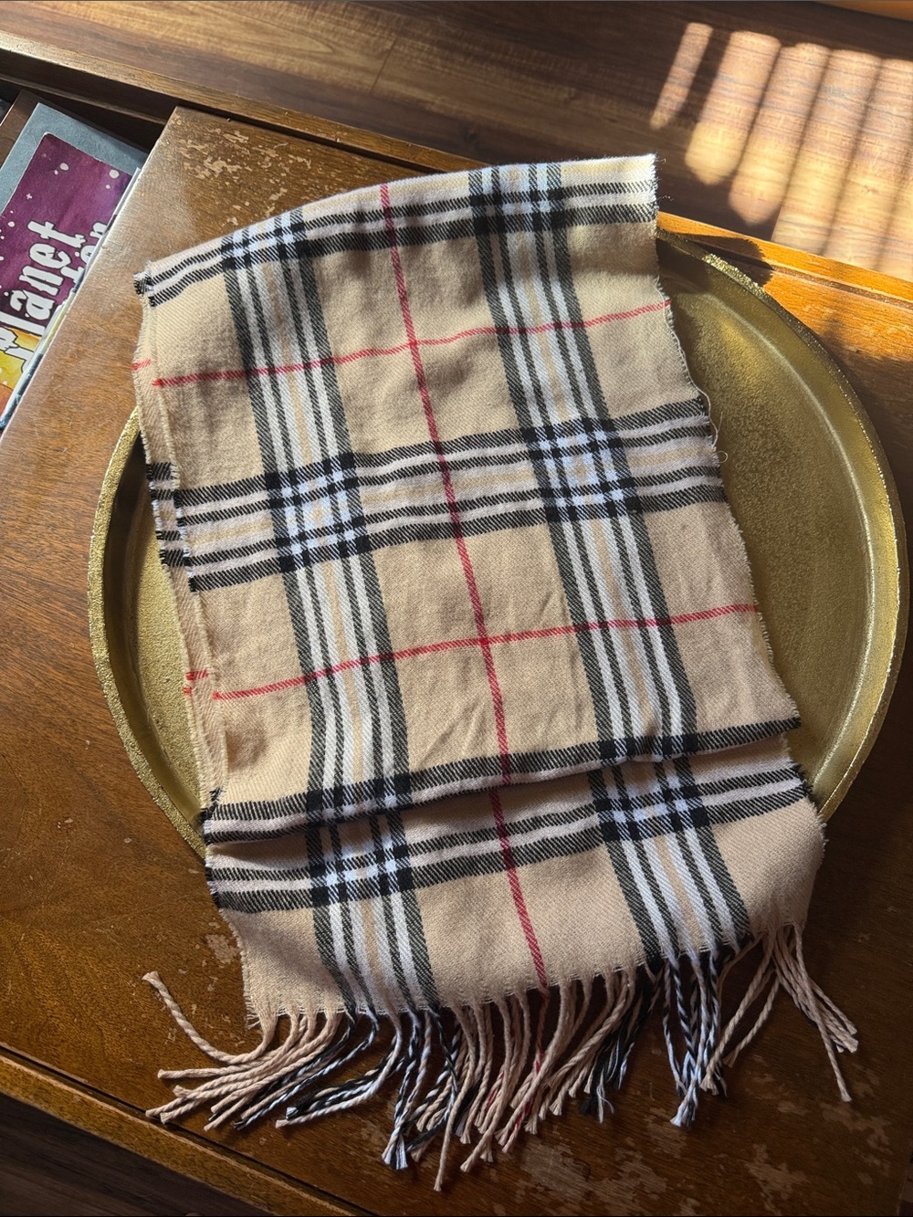 Classic tartan Plaid Beige Fringe Scarf